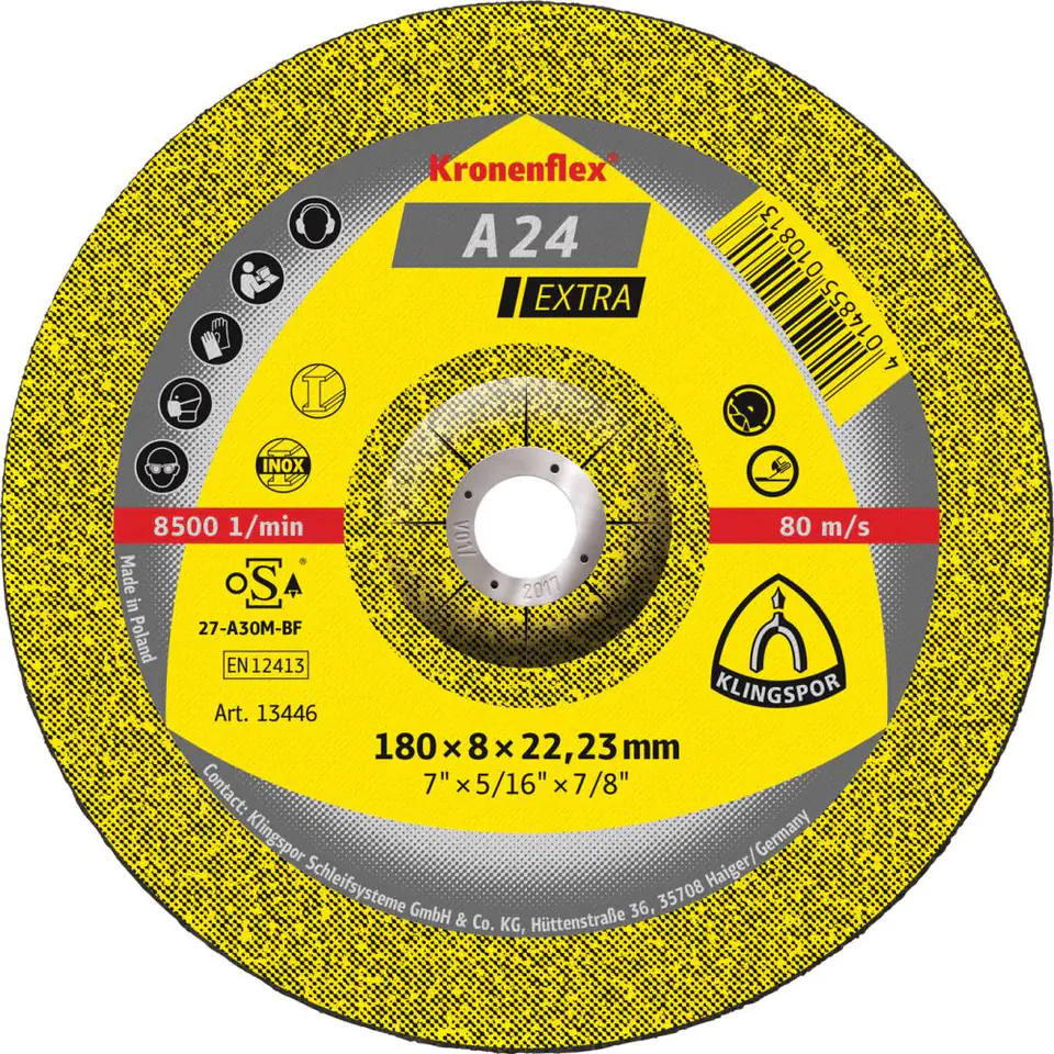 ⁨Tarcza scierna do obr. zgrubnej, odsadzona A24 Extra 125x6mm KLINGSPOR⁩ w sklepie Wasserman.eu