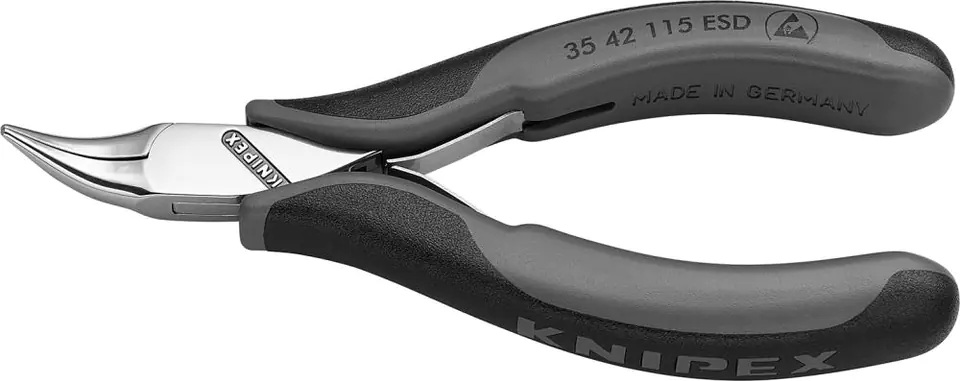 ⁨Gripping pliers for ESD electronics, flat-round jaws, bent 115mm KNIPEX⁩ at Wasserman.eu