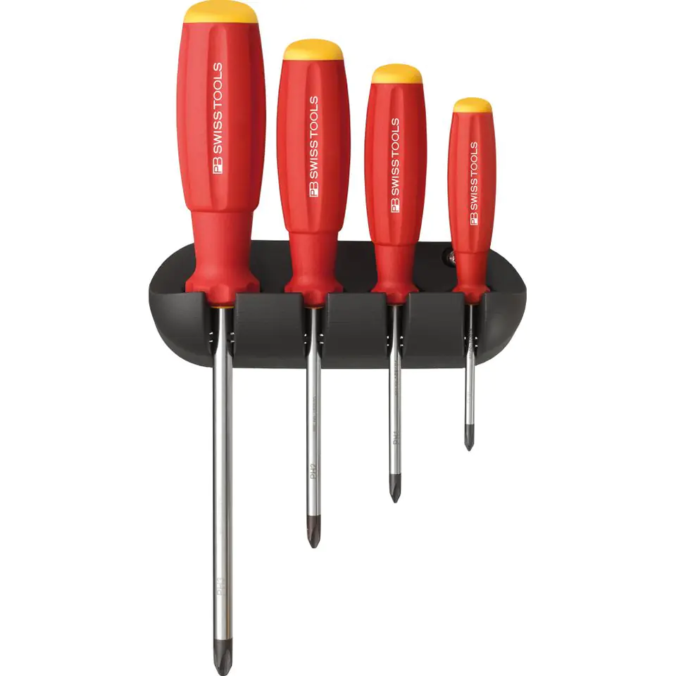 ⁨4-piece PH screwdriver set in SwissGrip PB Swiss Tools wall holder⁩ at Wasserman.eu