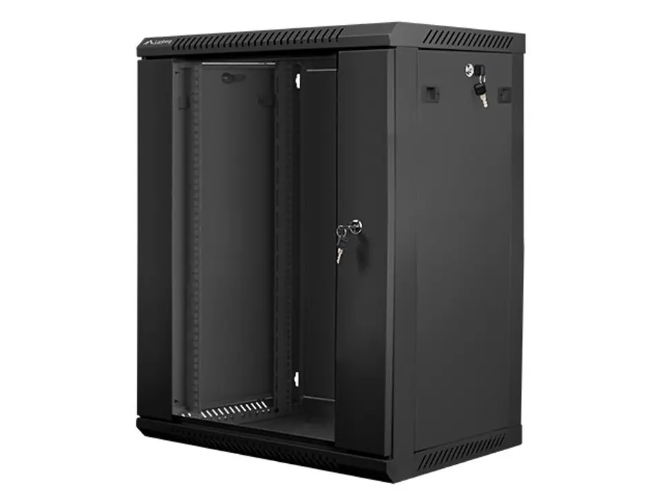 ⁨Hanging cabinet 19'' 15U 600X450mm black (glass door)⁩ at Wasserman.eu