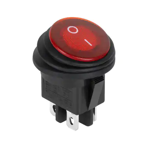 ⁨Złącze przełącznik kołyskowy okrągły 0-1 czerwony 4 piny IP65⁩ w sklepie Wasserman.eu