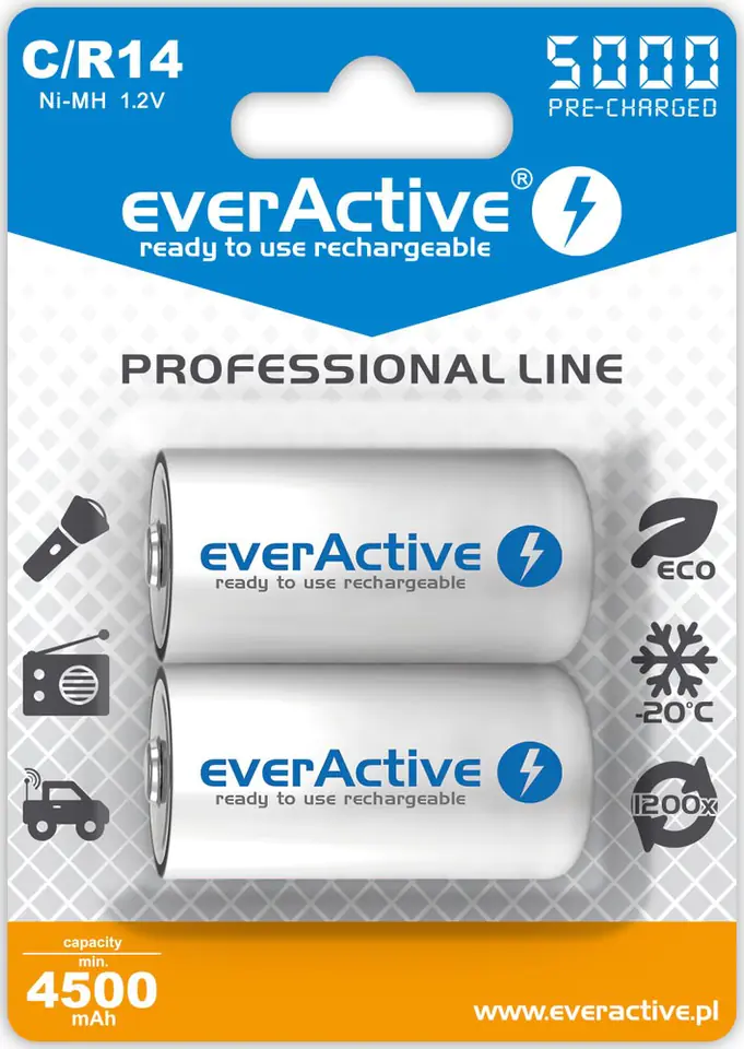 ⁨Rechargeable batteries everActive Ni-MH R14 C 5000 mAh Professional Line⁩ at Wasserman.eu