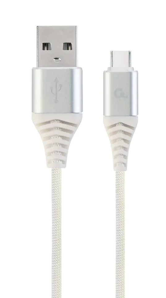 GEMBIRD PREMIUM KABEL USB-C 2.0 (AM/CM) METALOWE WTYKI, OPLOT NYLONOWY 2M, SREBRNO/BIAŁY w sklepie Wasserman.eu