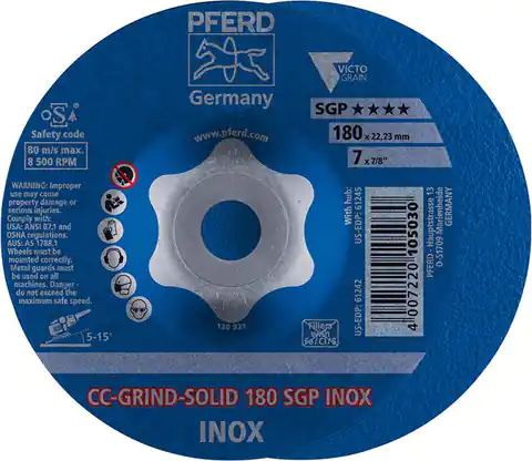 ⁨Scheibenschleifscheibe. CC-GRIND Solid SGP INOX 180mm PFERD⁩ im Wasserman.eu