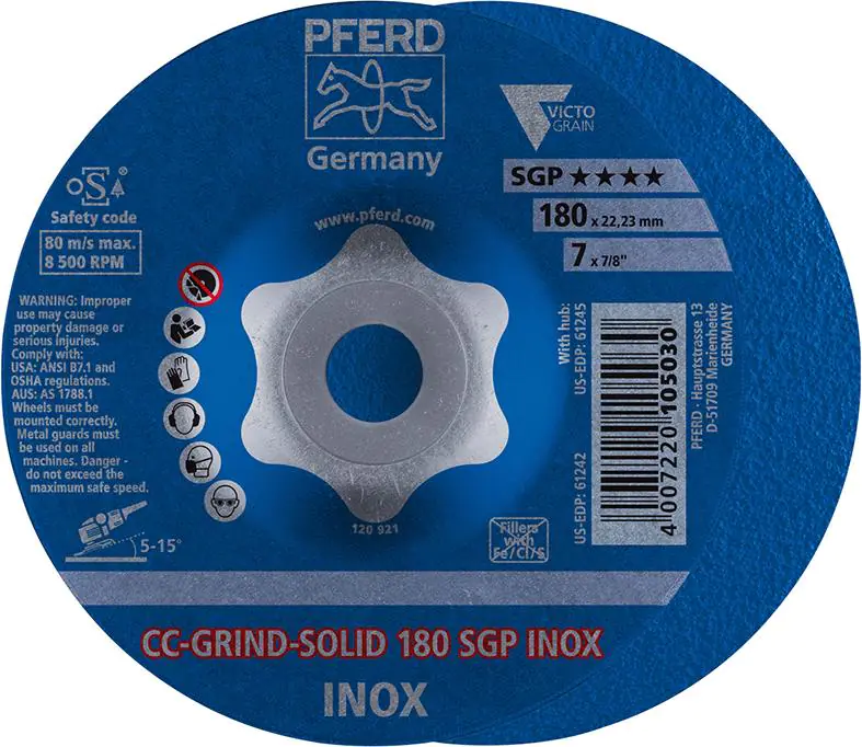 ⁨Disc grinding wheel. CC-GRIND Solid SGP INOX 180mm PFERD⁩ at Wasserman.eu