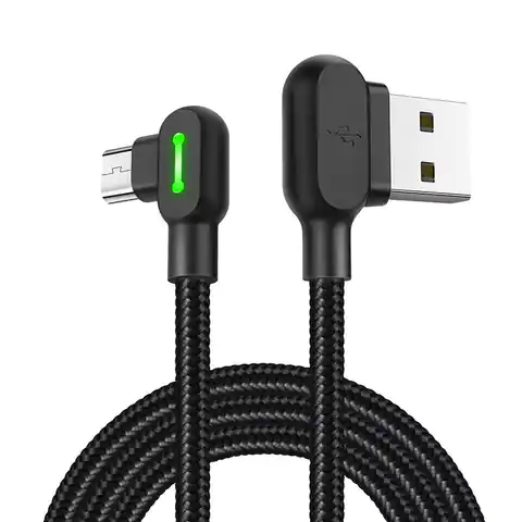 ⁨Kabel USB do Micro USB kątowy Mcdodo CA-5280 LED, 3m (czarny)⁩ w sklepie Wasserman.eu