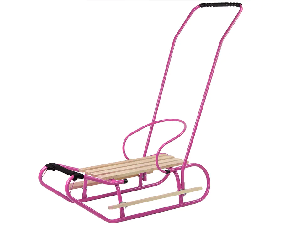 ⁨Metal Sledge with Pusher Backrest Strap Pink⁩ at Wasserman.eu