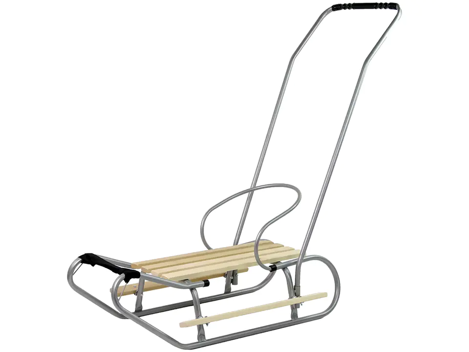 ⁨Metal Sledge with Pusher Backrest Strap Silver⁩ at Wasserman.eu