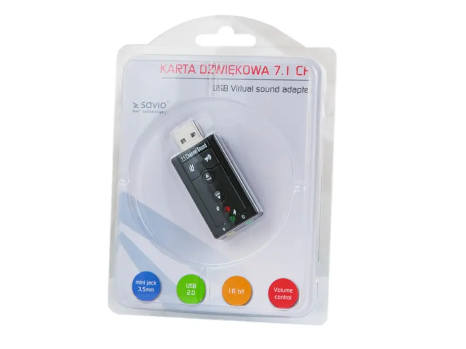 SAVIO AK-01 USB 7.1 sound card, 16bit sound, Plug & Play, blister at Wasserman.eu