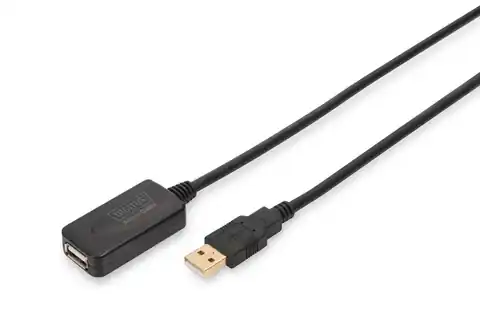 ⁨Przedłużacz/Extender USB 2.0 HighSpeed Typ USB A/USB A M/Ż aktywny, czarny 5m⁩ w sklepie Wasserman.eu