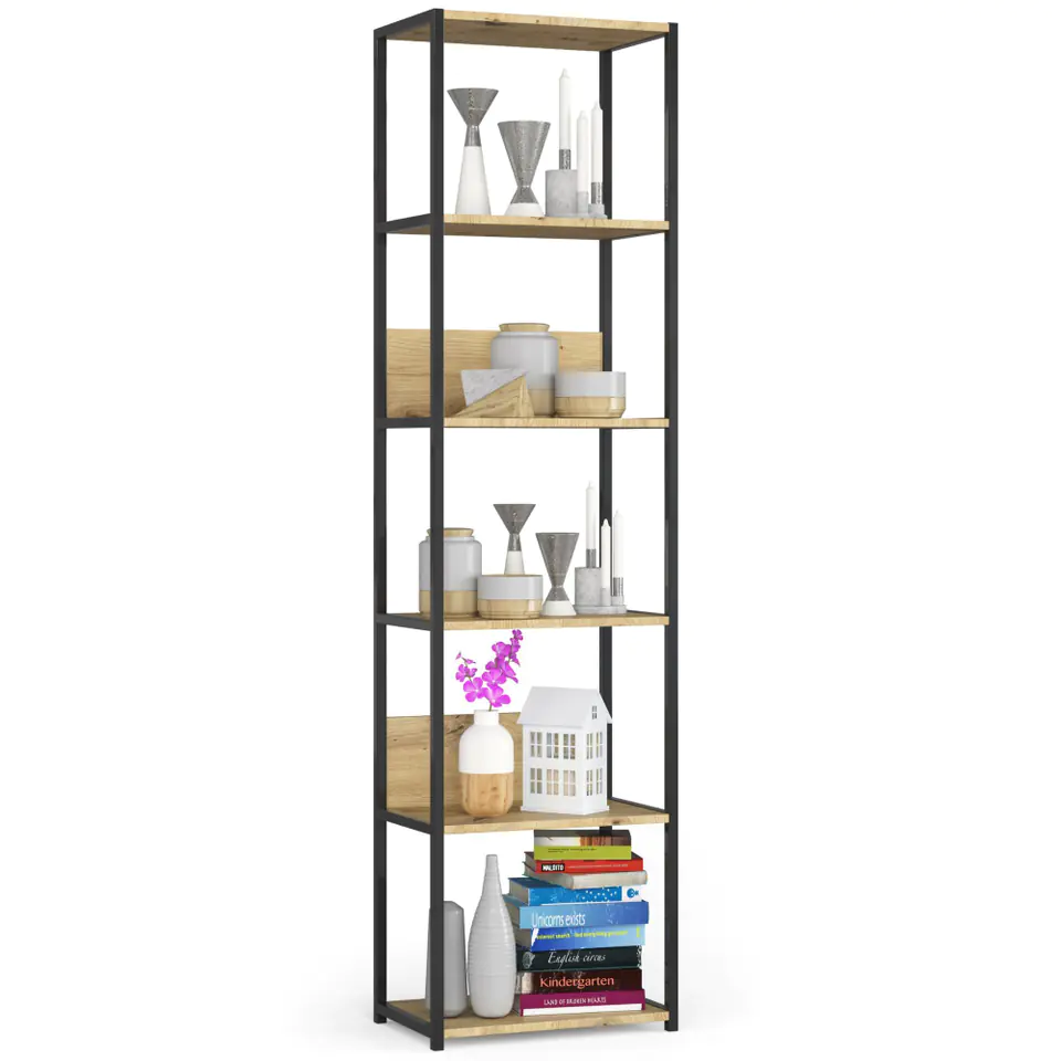 ⁨Loft shelving metal 50 cm - black-oak artisan - 6 shelves⁩ at Wasserman.eu