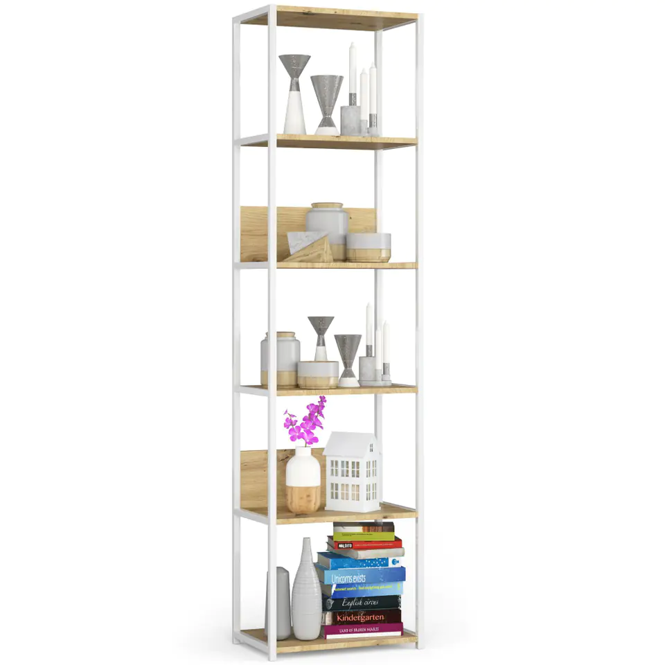 Regał loftowy metalowy 50 cm - biały-dąb artisan - 6 półek w sklepie Wasserman.eu