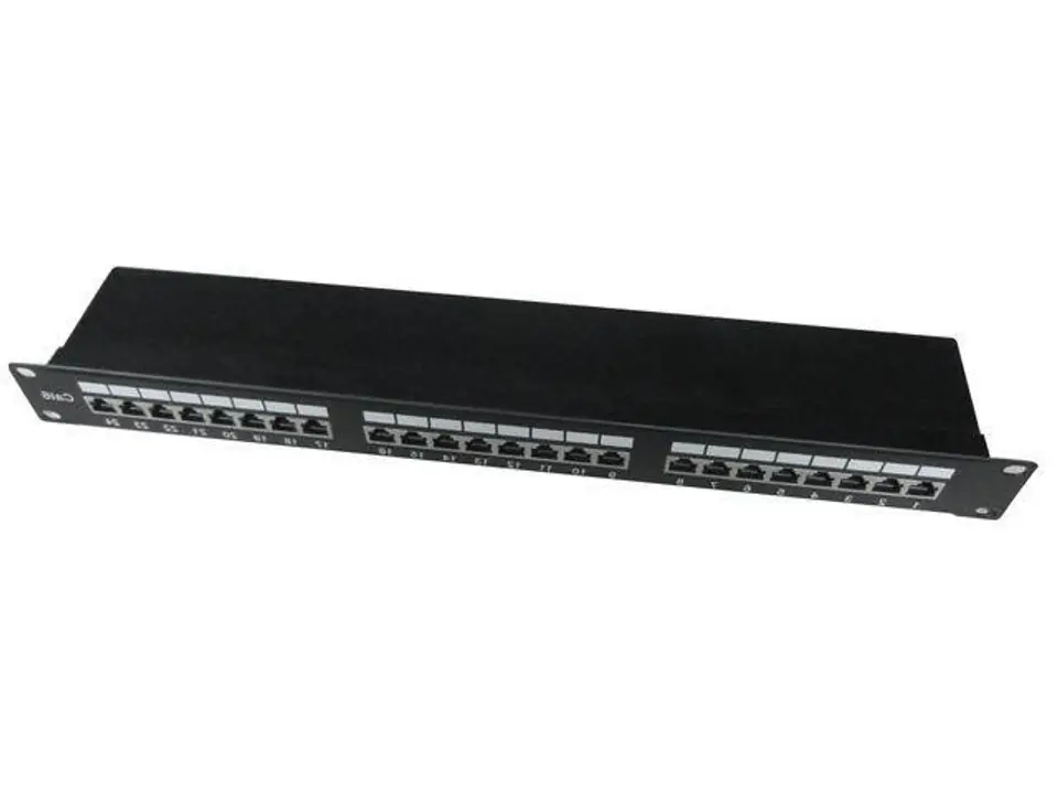 ⁨Patch Panel 24 Porty 1U 19'' Kat.6 ekran z funkcją organizacji   kabli czarny⁩ w sklepie Wasserman.eu