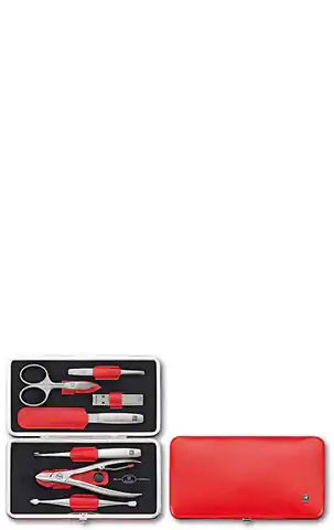 ⁨Zestaw podróżny do manicure ZWILLING 97093-002-3 Twinox – czerwone, skórzane etui, 7 elementów⁩ w sklepie Wasserman.eu