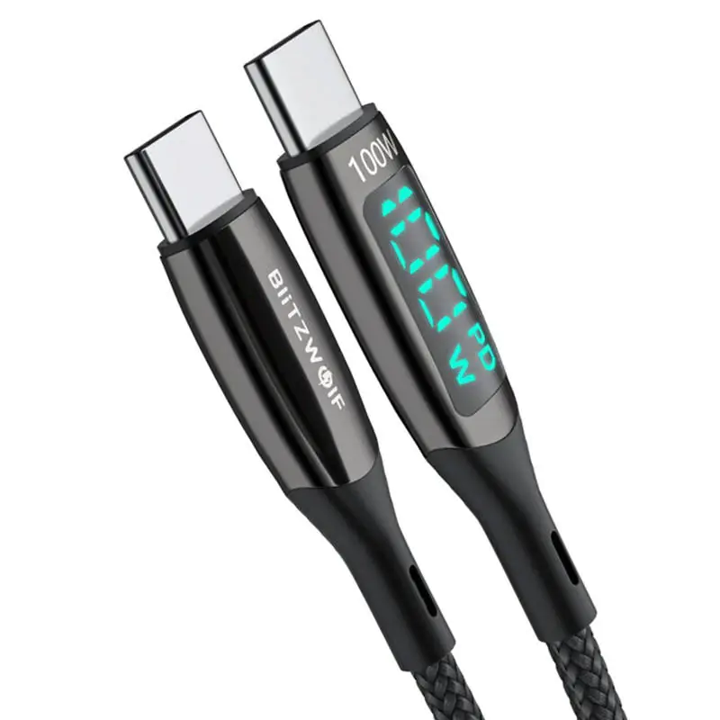 ⁨BlitzWolf BW-TC USB-TC BW-TC23 Cable, Display, 100W, 0.9m (Black)⁩ at Wasserman.eu