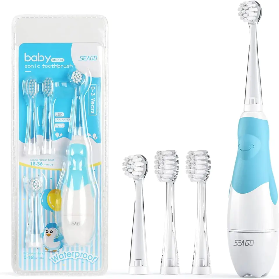 ⁨SEAGO sonic toothbrush for children, blue, 1xAAA 1.5V (not included), 4 tips, SG-513 Blue⁩ at Wasserman.eu