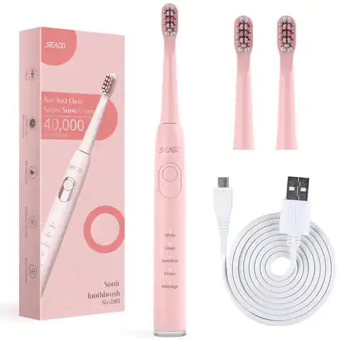 ⁨SEAGO Sonic toothbrush, pink, 700mAh battery, 5 modes, 3 tips, SG-2303 Pink⁩ at Wasserman.eu