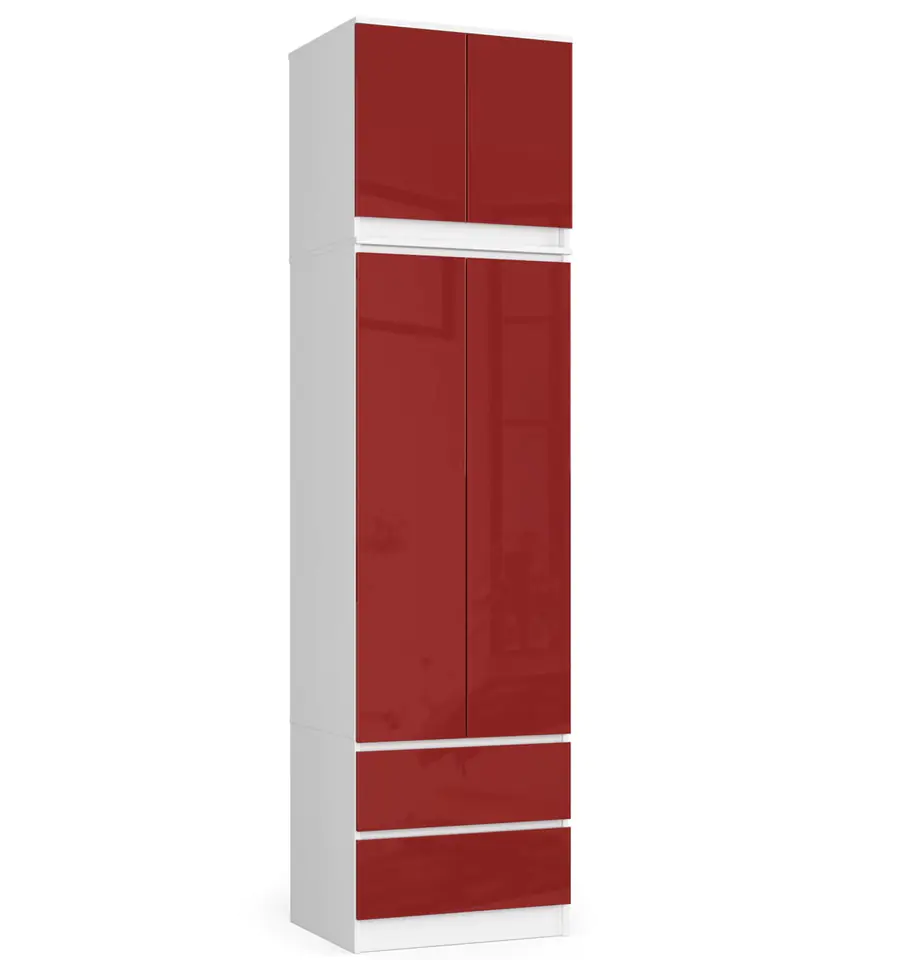 ⁨Wardrobe with extension for bedroom 60 cm STAR - white-red gloss⁩ at Wasserman.eu