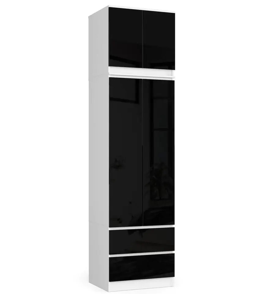 ⁨Wardrobe with extension for bedroom 60 cm STAR - white-black gloss⁩ at Wasserman.eu