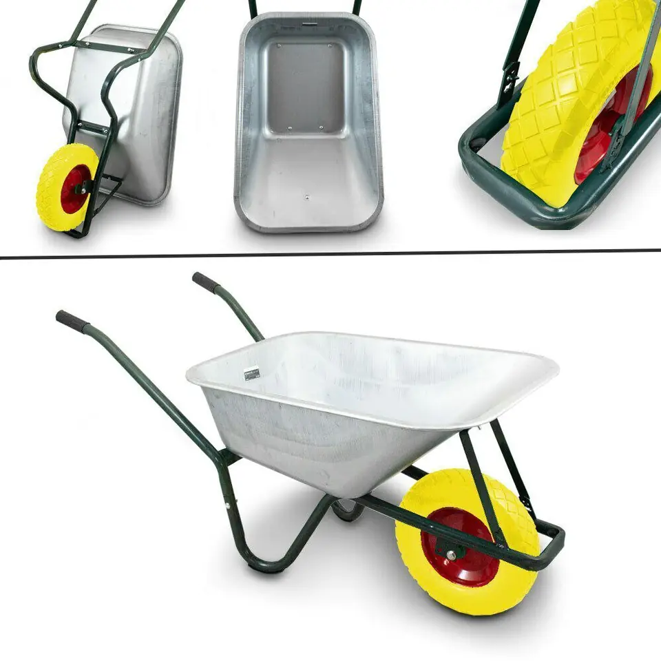 ⁨Large Garden Wheelbarrow Garden Trolley 250kg Load Capacity With PU Yellow Wheel⁩ at Wasserman.eu