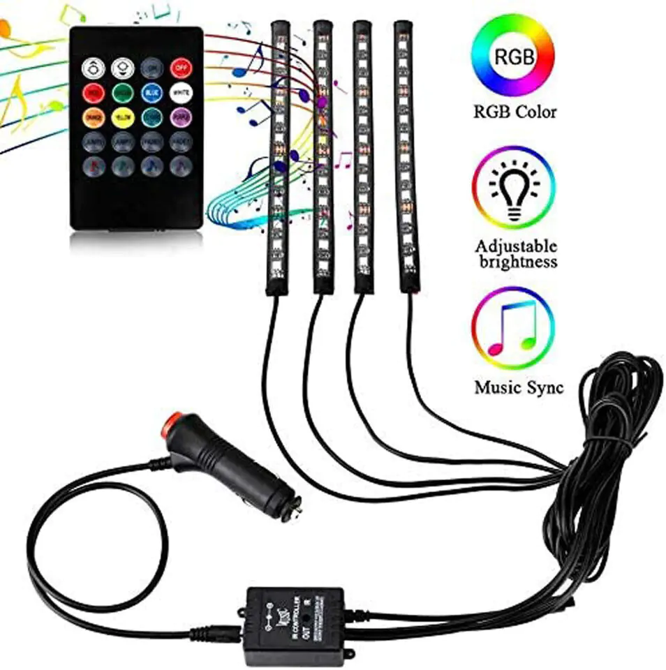 ⁨NICETAI LED strip 4x for car backlight 12V wireless for remote control⁩ at Wasserman.eu