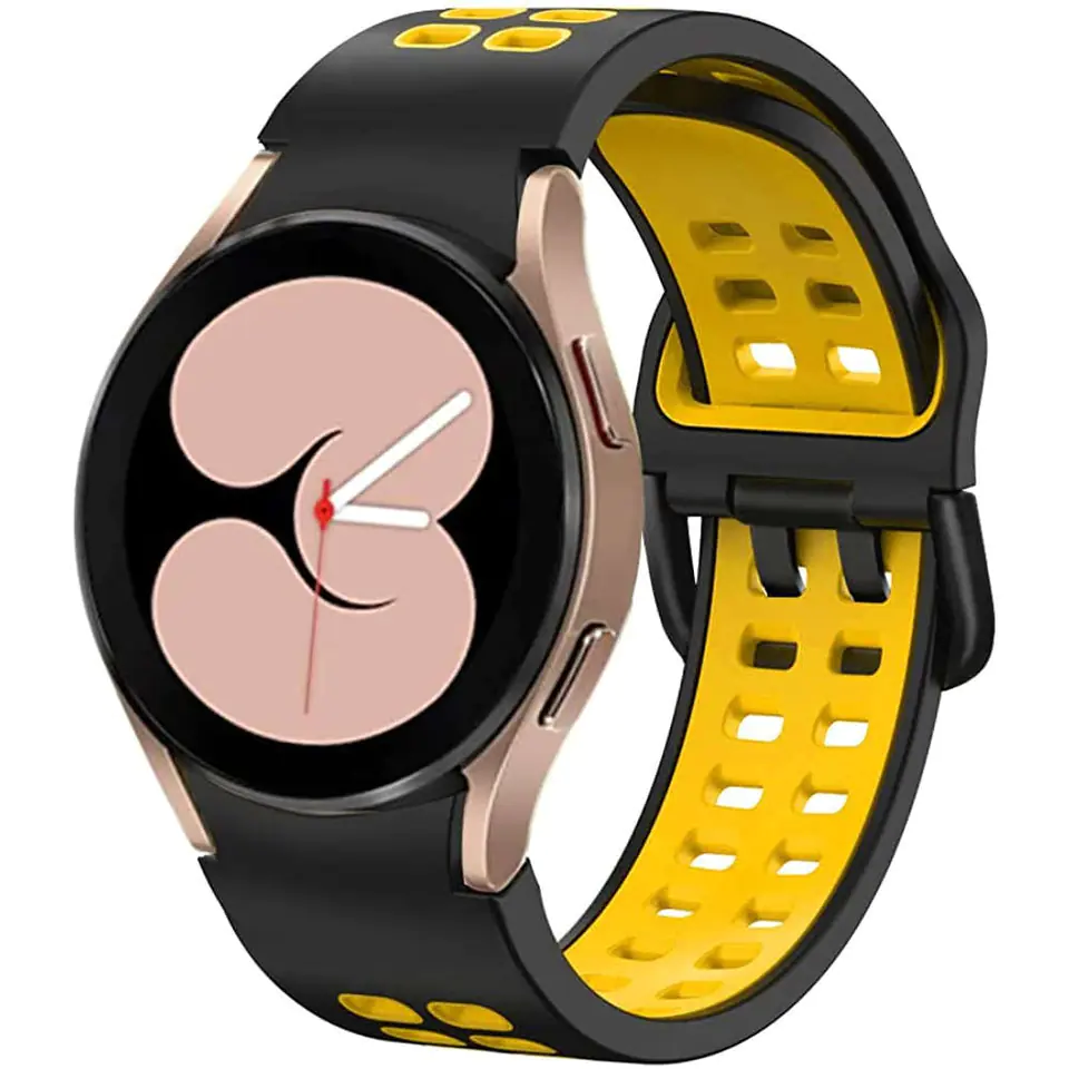 ⁨Pasek sportowy Alogy Soft Band Guma do smartwatcha do Samsung Galaxy Watch 4/5 40/42/44/45mm Czarno-żółty⁩ w sklepie Wasserman.eu