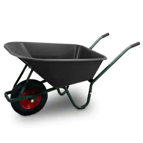 ⁨Black Wheelbarrow with PVC bowl strong with full wheel Garden trolley 250kg⁩ at Wasserman.eu