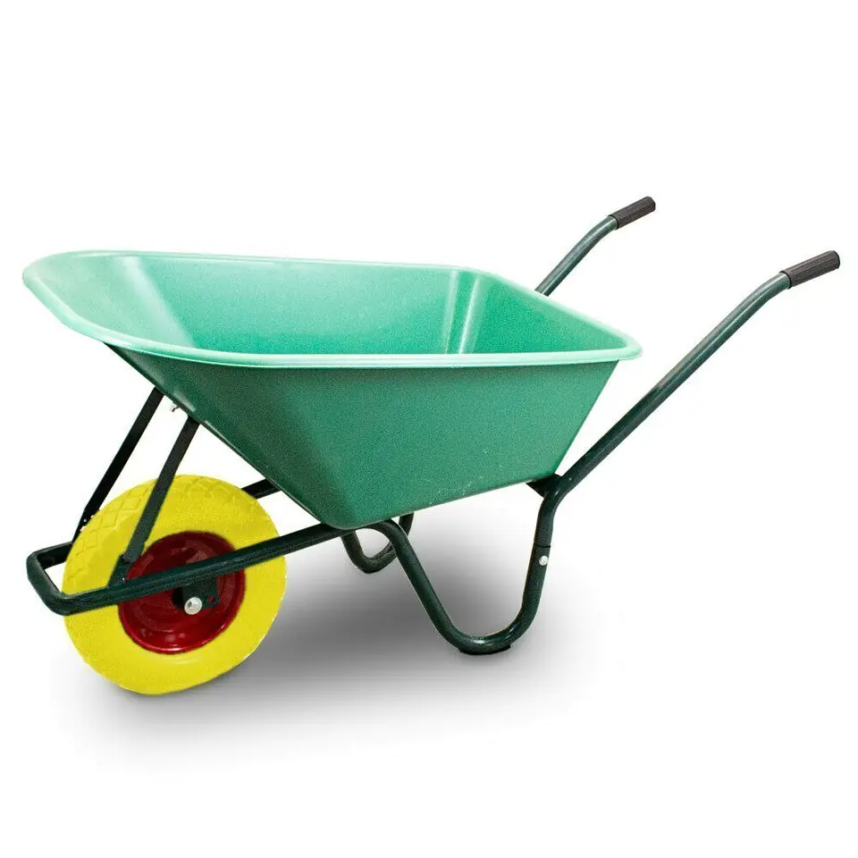 ⁨Single-wheel garden wheelbarrow PU 100L 250kg PVC bowl yellow wheel⁩ at Wasserman.eu