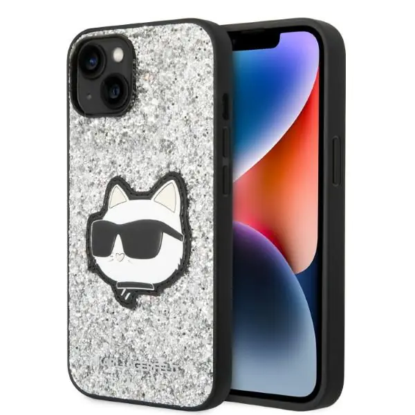 ⁨Karl Lagerfeld KLHCP14SG2CPS iPhone 14 6,1" srebrny/silver hardcase Glitter Choupette Patch⁩ w sklepie Wasserman.eu