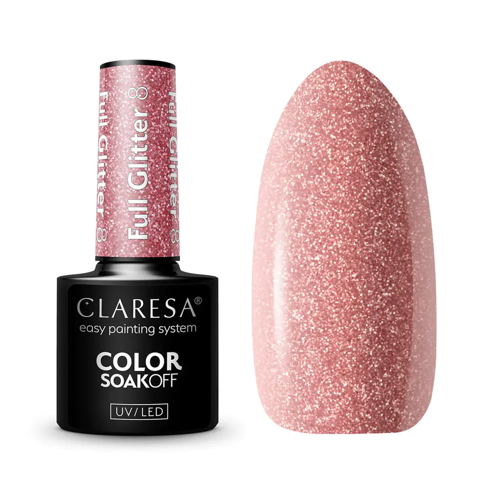 ⁨CLARESA Lakier hybrydowy FULL GLITTER 8 -5g⁩ w sklepie Wasserman.eu