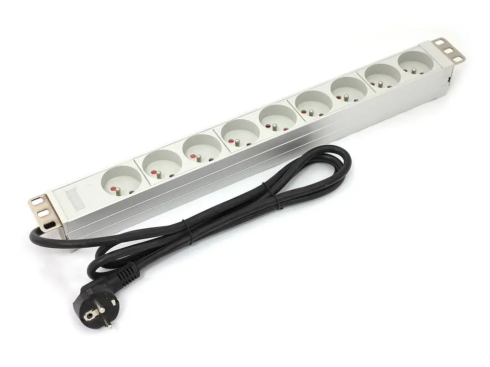⁨PDU 19" RACK 9xType E, 1.8m 1xSchuko, 16A, aluminium⁩ at Wasserman.eu