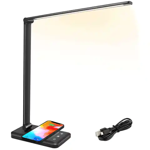 ⁨Lampa biurkowa LED z ładowarką indukcyjną do telefonu QI Czarna⁩ w sklepie Wasserman.eu
