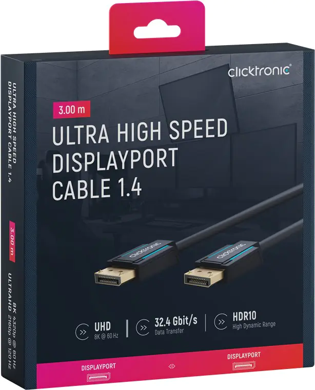 ⁨CLICKTRONIC Cable DisplayPort DP - DP 1.4 8K 3m⁩ at Wasserman.eu