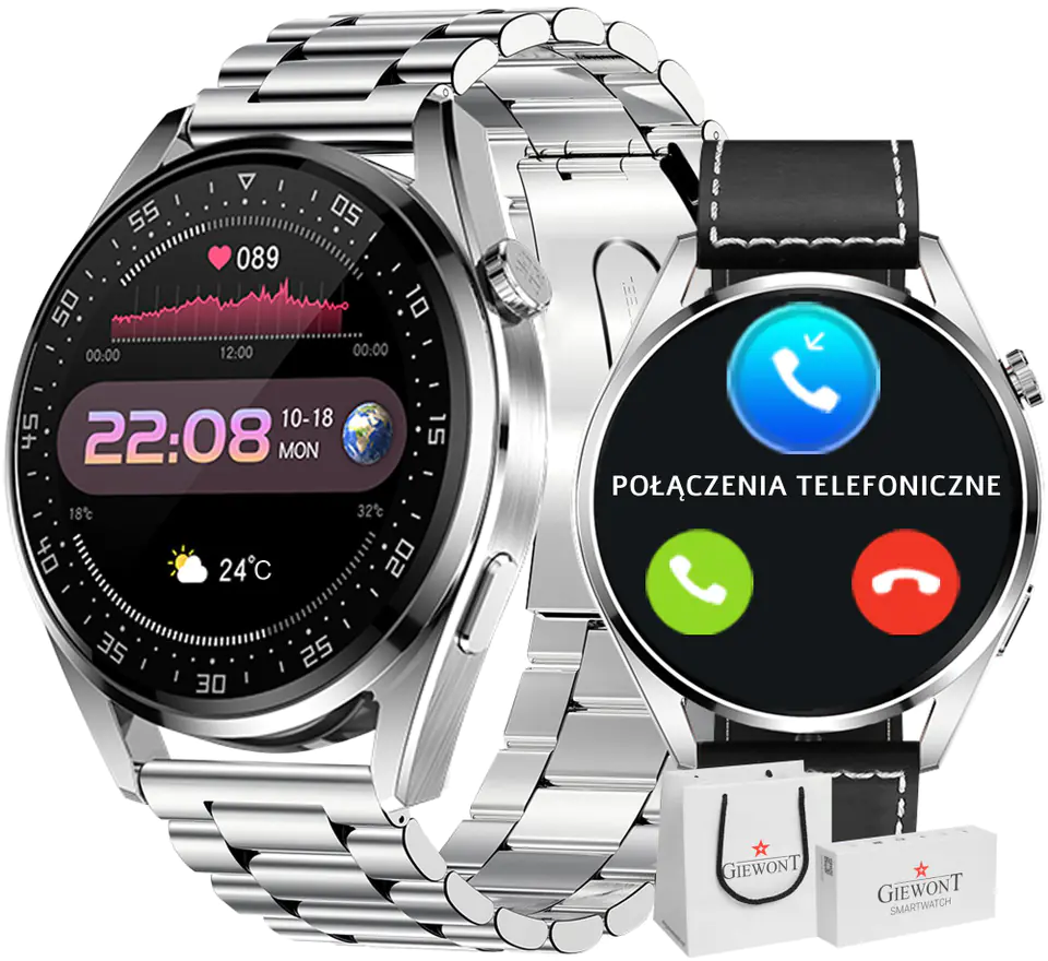 Smartwatch GIEWONT Vertex SmartCall GW450-5 Silver/Carbon Leather w sklepie Wasserman.eu