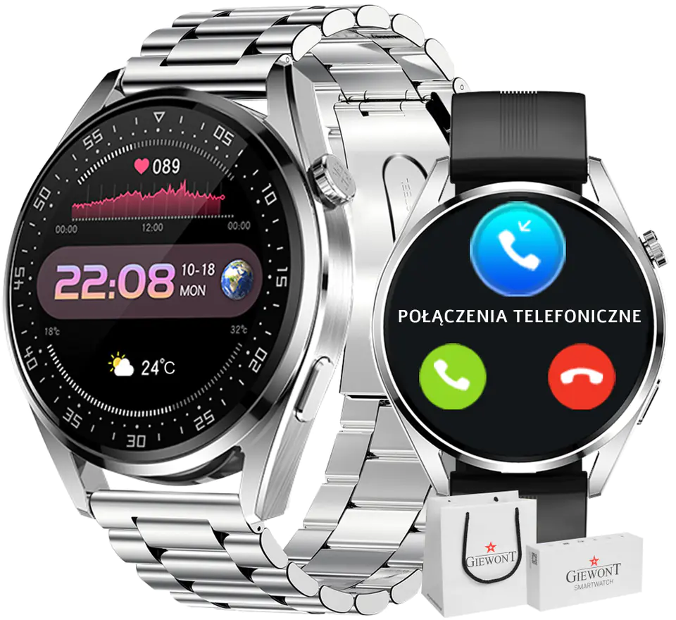Smartwatch GIEWONT Vertex SmartCall GW450-4 Silver/Carbon Silikon w sklepie Wasserman.eu