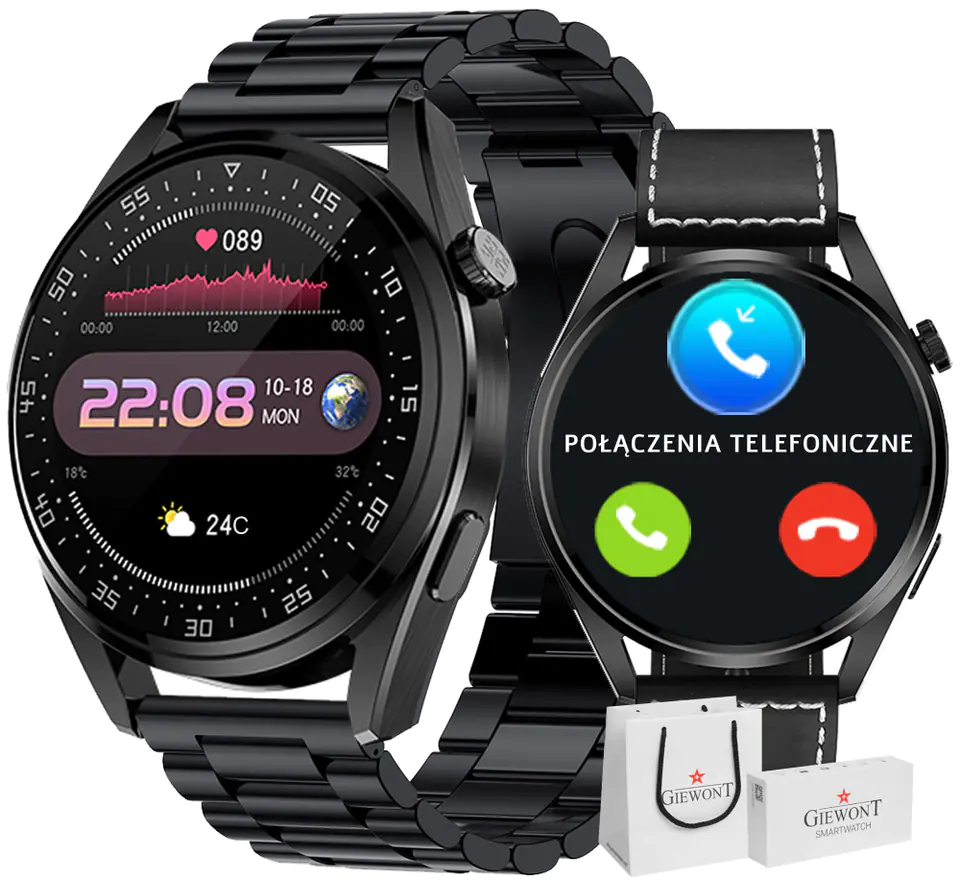 Smartwatch GIEWONT Vertex SmartCall GW450-2 Carbon/Carbon Leather w sklepie Wasserman.eu