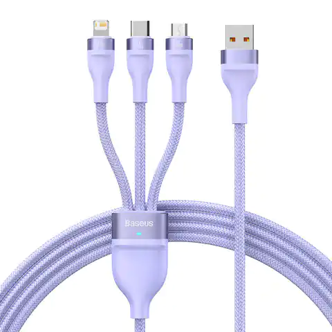 ⁨Kabel USB 3w1 Baseus Flash II, USB-C + micro USB + Lightning, 66W, 1.2m (fioletowy)⁩ w sklepie Wasserman.eu