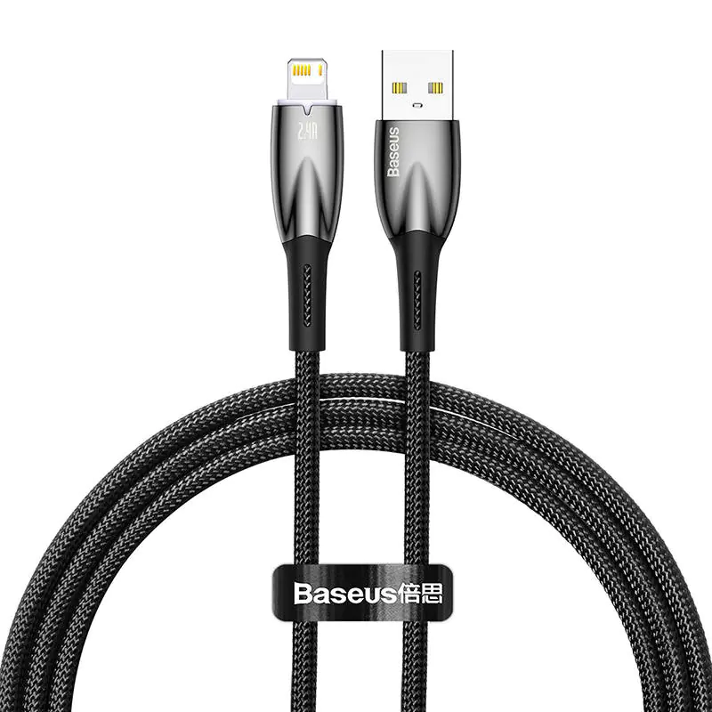⁨Kabel USB do Lightning Baseus Glimmer, 2.4A, 1m (czarny)⁩ w sklepie Wasserman.eu