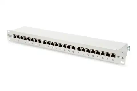 ⁨Patch panel 19" 24 ports, cat.6, S/FTP, 1U, cable bracket, gray (complete)⁩ at Wasserman.eu