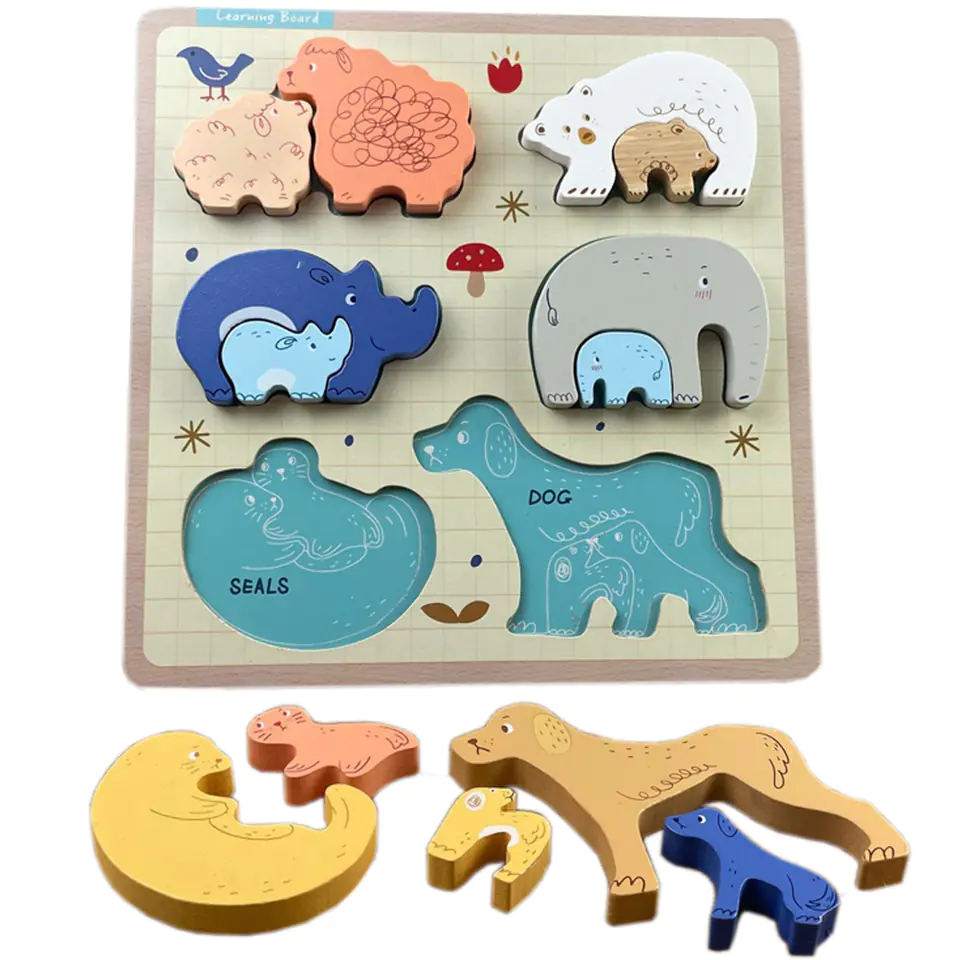 PUZZLE DREWNIANE EDUKACYJNE ZWIERZĘTA Z MŁODYMI ZKB-2053 w sklepie Wasserman.eu
