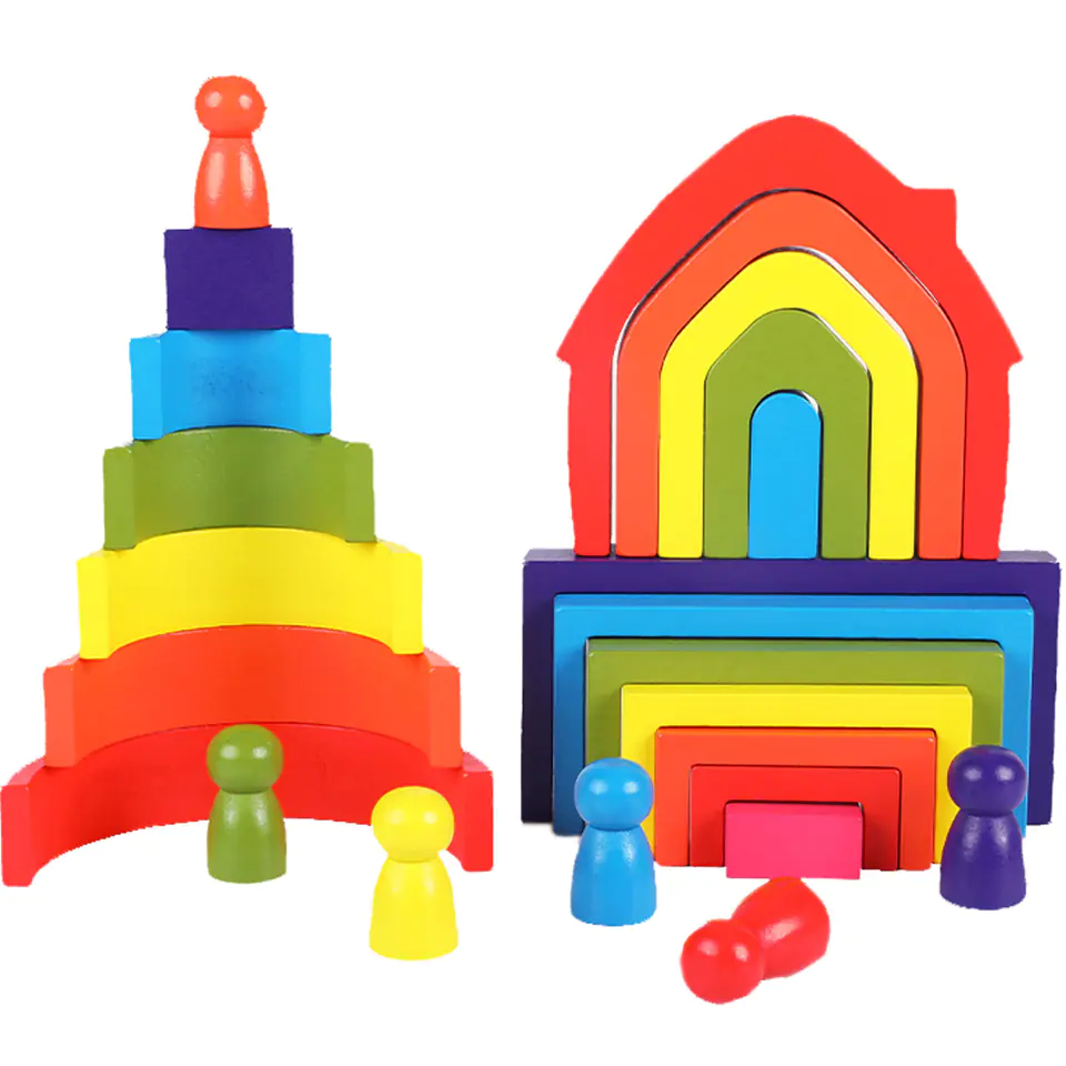 ⁨WOODEN BLOCKS PUZZLE GAME ARCADE RAINBOW LARGE SET JHTOY-280⁩ at Wasserman.eu