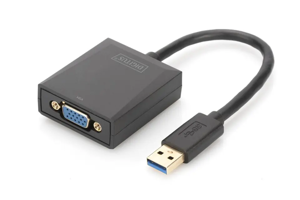 ⁨Adapter graficzny VGA 1080p FHD na USB 3.0, aluminiowy, czarny⁩ w sklepie Wasserman.eu