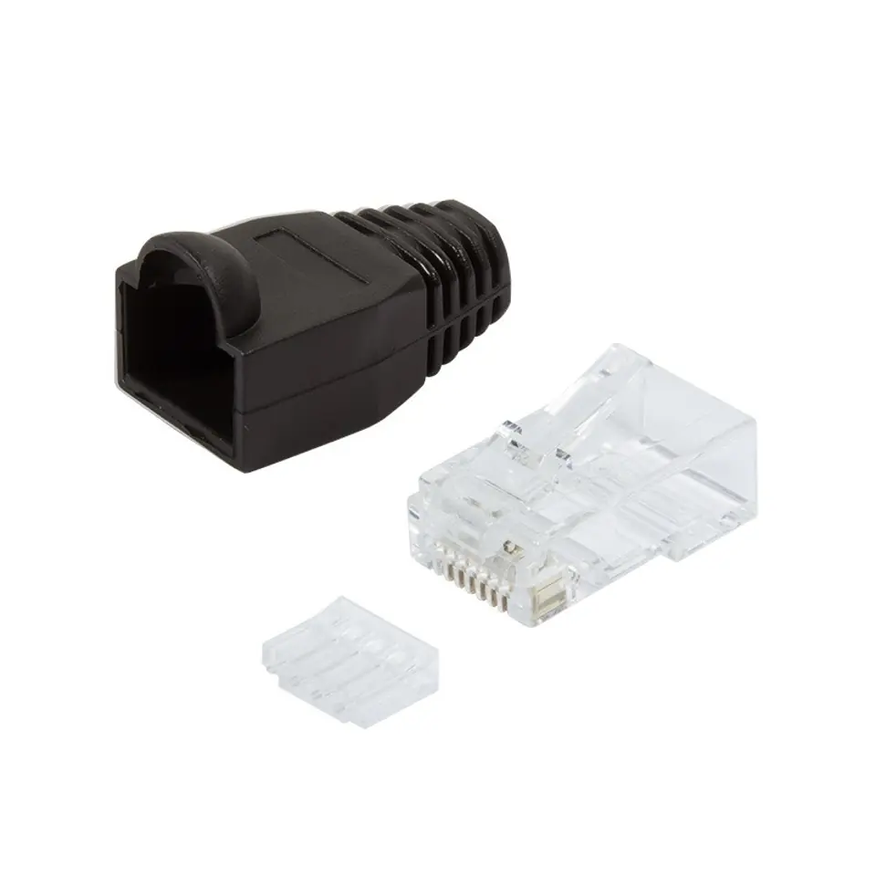 ⁨Plugs RJ45 CAT.6 100pcs. UTP with cover, black⁩ at Wasserman.eu