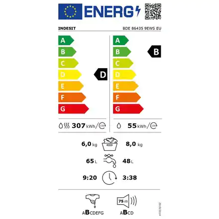 ⁨INDESIT Pralka z suszarką BDE 86435 9EWS EU Klasa efektywności energetycznej D, Ładowana od frontu, Pojemność prania 8 kg, 1400⁩ w sklepie Wasserman.eu