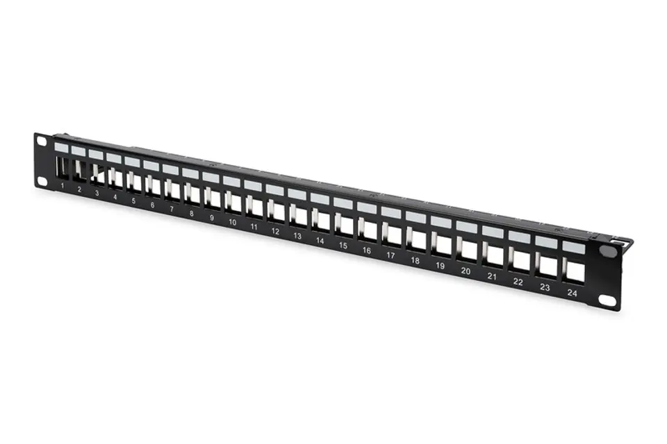 ⁨Patch panel 19, 24 porty Keystone, pusty, czarny⁩ w sklepie Wasserman.eu