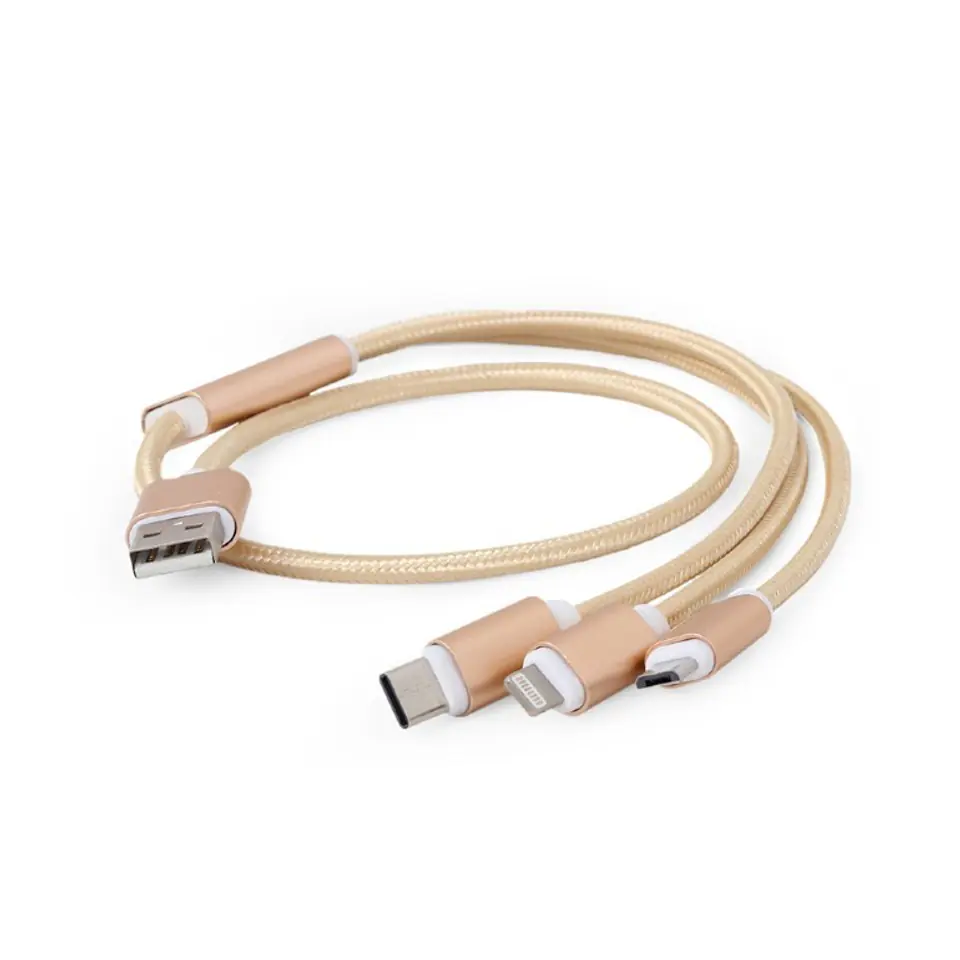 ⁨Kabel USB 3w1 do ładowania/1m/złoty⁩ w sklepie Wasserman.eu