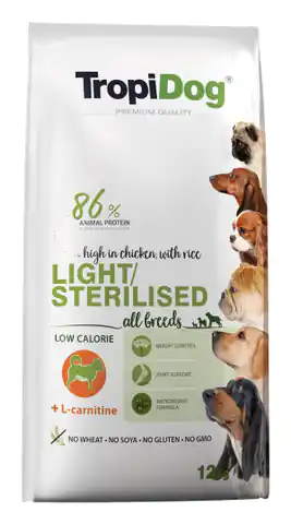 ⁨TROPIDOG Light Sterilised Adult - Trockenfutter für Hunde - 12 kg⁩ im Wasserman.eu