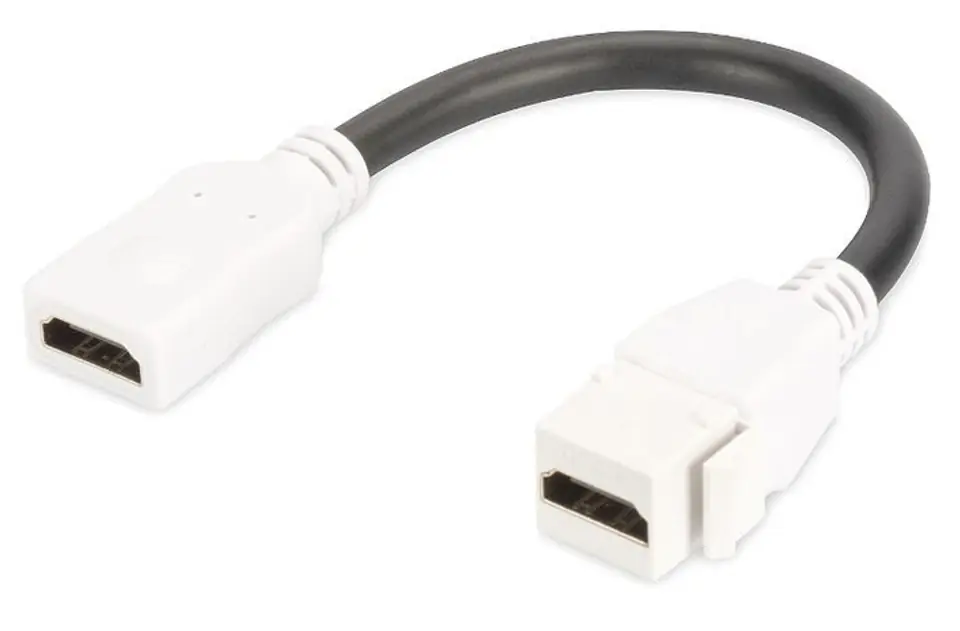 ⁨Moduł Keystone HDMI z kablem 12cm, łącznik do gniazd i pustych paneli, żeński/żeński, biały⁩ w sklepie Wasserman.eu