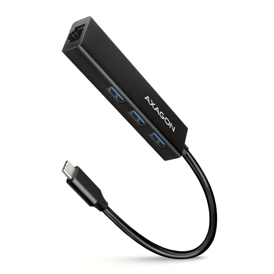 ⁨Karta sieciowa, hub metalowy HMC-GL3A 3x USB-A + GLAN, USB 3.2 Gen 1, 20 cm USB-C kabel⁩ w sklepie Wasserman.eu