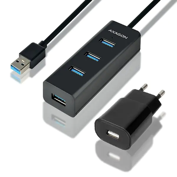 ⁨Charging Hub HUE-S2BP 4x USB 3.2 Gen 1, 1.2m Cable, MicroUSB Charging, Incl. AC Adapter⁩ at Wasserman.eu